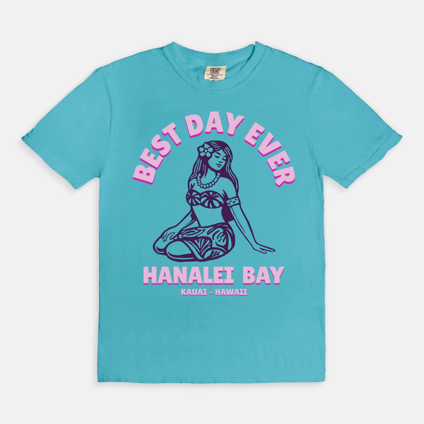 Limited edition - Pink Best Day Ever logo girl - Cotton T Shirt Ocean Blue