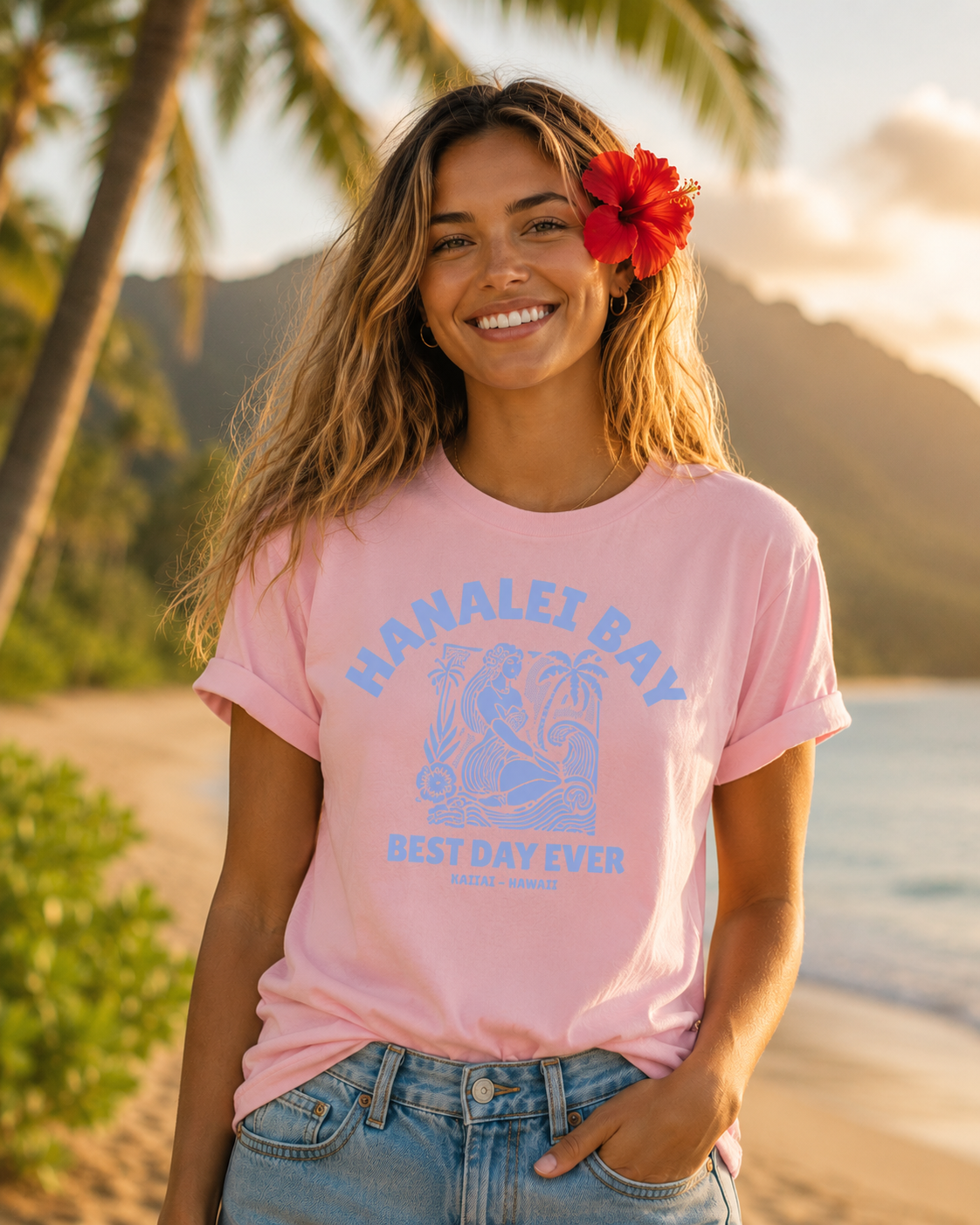 Hanalei Bay Best Day Ever – Kauai Hawaii Cotton Tee