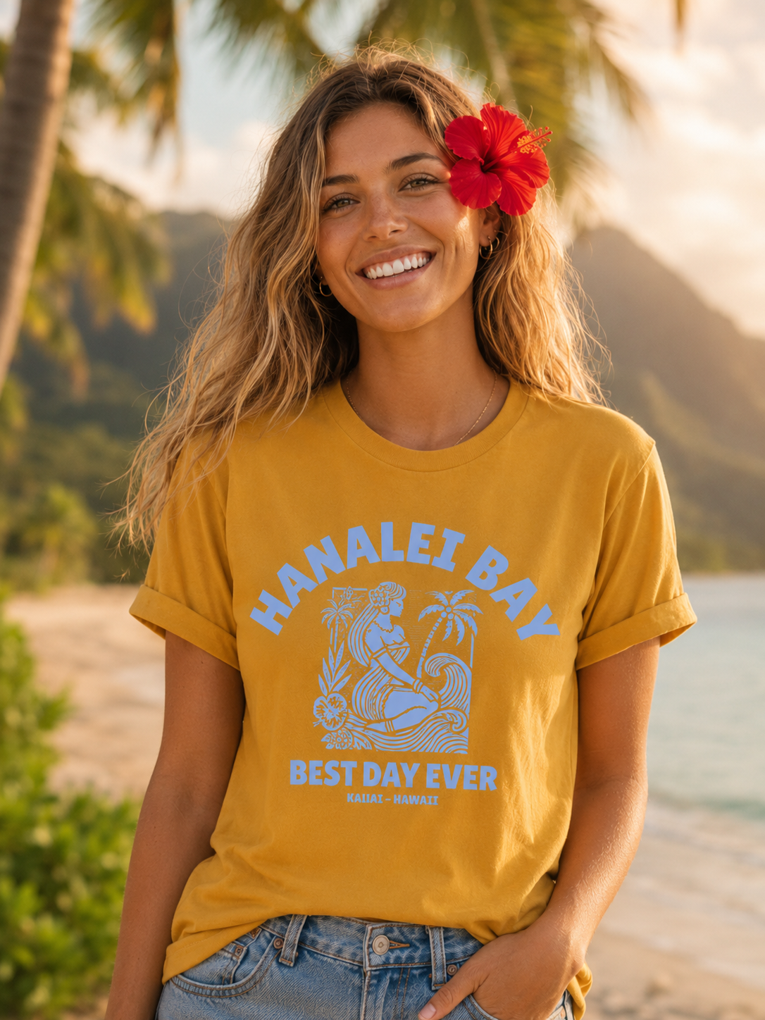 Hanalei Bay Best Day Ever – Kauai Hawaii Cotton Tee
